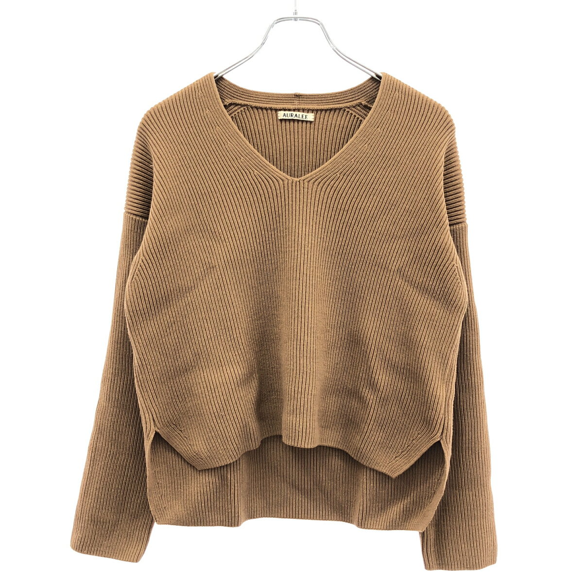 Rakuten - AURALEE オーラリー 17AW SUPER FINE WOOL RIB KNIT V NECK PULLOVER Vネックニットセーター A7AV05RK ブラウン 0 【中古】 ITUDTVV7YG1C