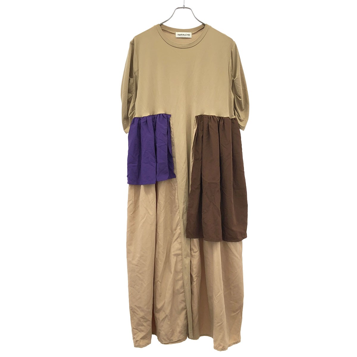 乐天商城 - HeRIN.CYE ヘリンドットサイ Tuck sleeve docking dress タックスリーブドッキングワンピース 530IST83-1261 ベージュ 38 【中古】 ITE5I1BXYQIS