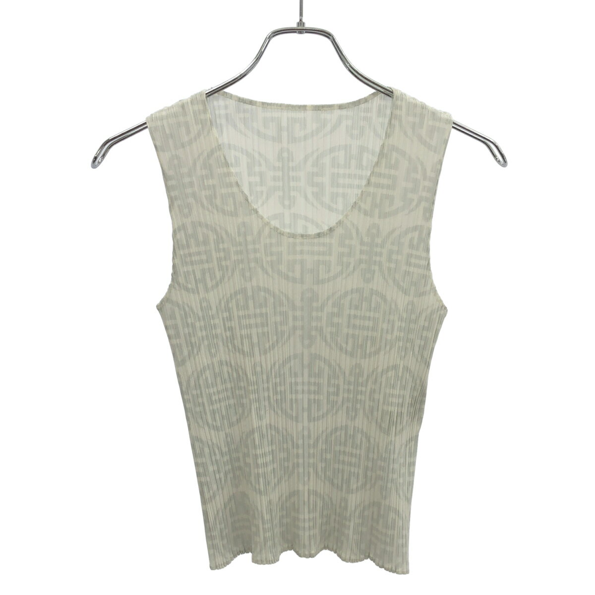 乐天商城 - PLEATS PLEASE ISSEY MIYAKE プリーツプリーズ イッセイミヤケ 小紋プリントプリーツタンクトップ PP82-JK728 ホワイト×グレー 3 【中古】 IT3HJMTYAUIS