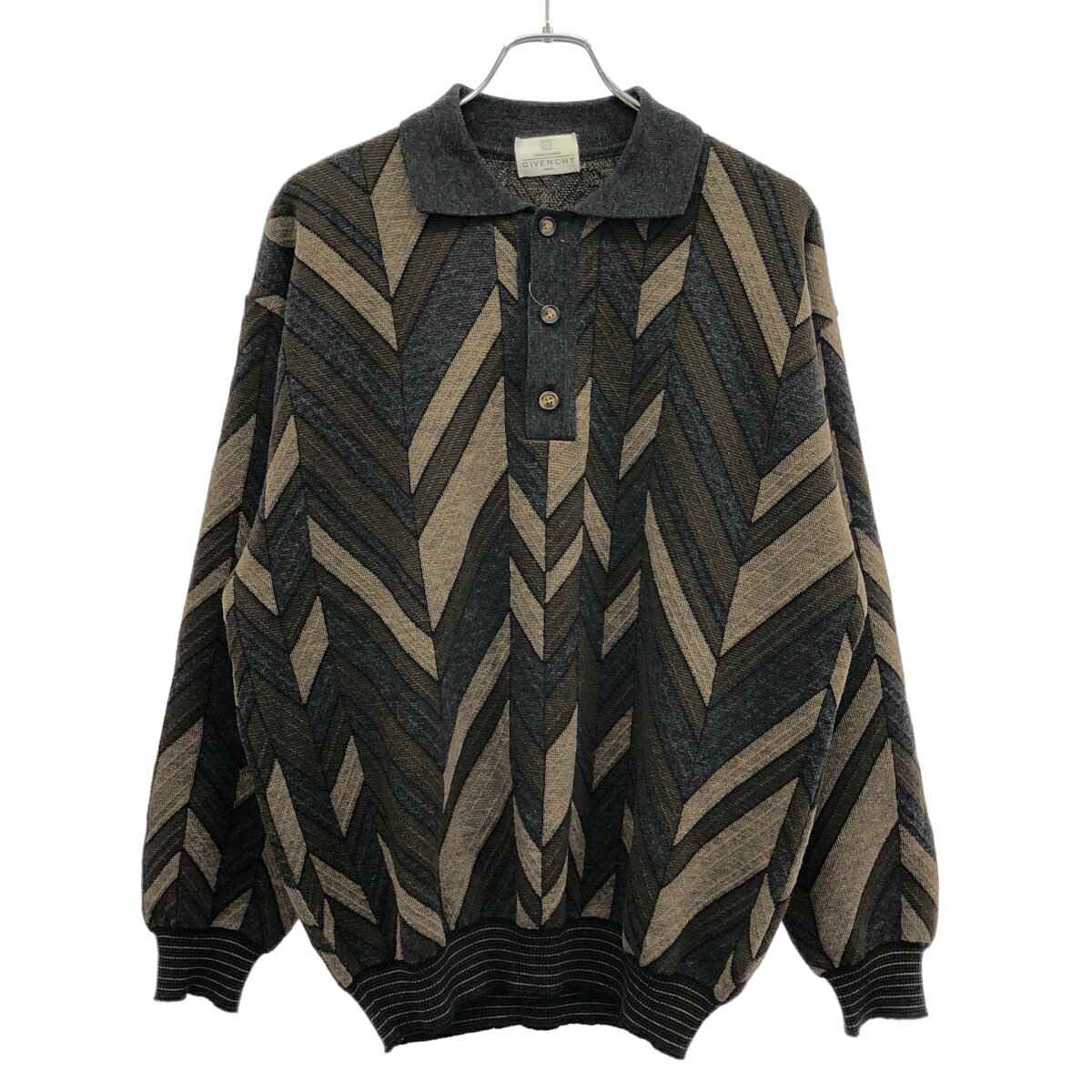 乐天商城 - GIVENCHY ジバンシィ ジオメトリックニットポロシャツ グレー×ブラウン L 【中古】 ITKBTM2ZPW0E