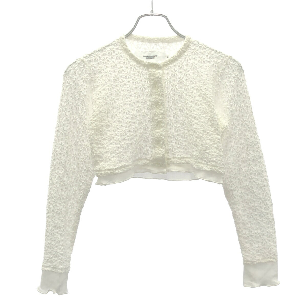 JOHN MASON SMITH ジョン メイソン スミス 26SS NYLON COTTON FLOWER LACE TULLE COMBI CARDIGAN クロップドカーディガン 26SCT-459L ホワイト 36  IT43IC4JEEMO