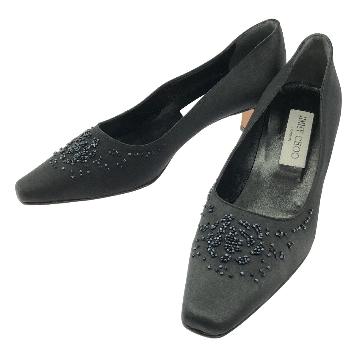 JIMMY CHOO ジミー チュウ ビジューデザイン サテンパンプス ブラック 36 1/2 【中古】 IT48U3H3DOA8