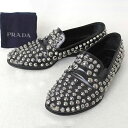 PRADA(プラダ) 13SSレザースタッズローファー ブラック 5 【中古】