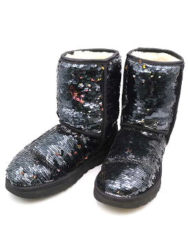 【中古】UGG アグ CLASSIC SHORT SEQUIN/スパンコールムートンブーツ ブラック 24cm レディース