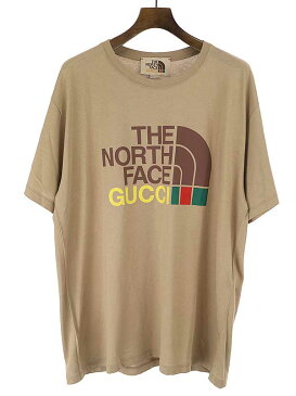 GUCCI × THE NORTH FACE グッチ × ザ ノースフェイス ロゴプリントTシャツ ブラウン サイズ:L レディース【中古】