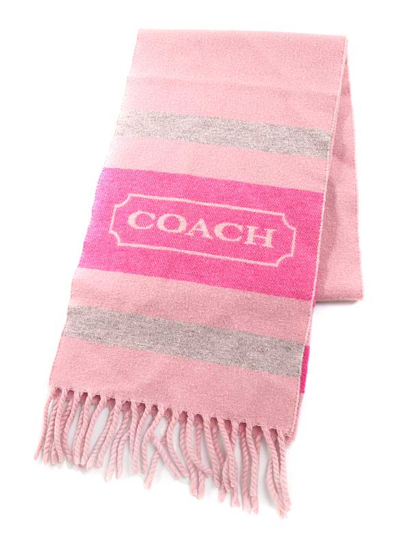 COACH コーチ フリンジマフラー ピンク レディース【中古】