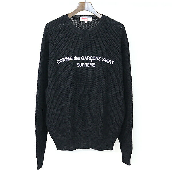 【中古】Supreme シュプリーム ×COMME des GARCONS SHIRT コムデギャルソンシャツ 18AW ロゴプリントニットセーター メンズ ブラック M