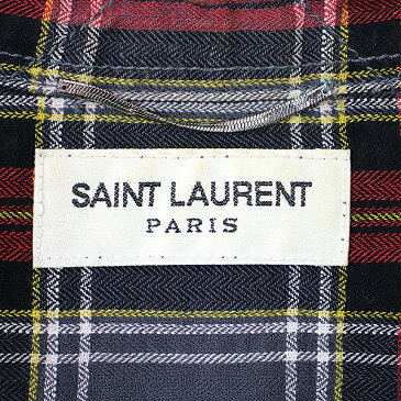 【中古】SAINT LAURENT PARIS サンローラン パリ 16SS フレイドヘムブリーチ加工グラデーションチェックシャツ レッド XS メンズ