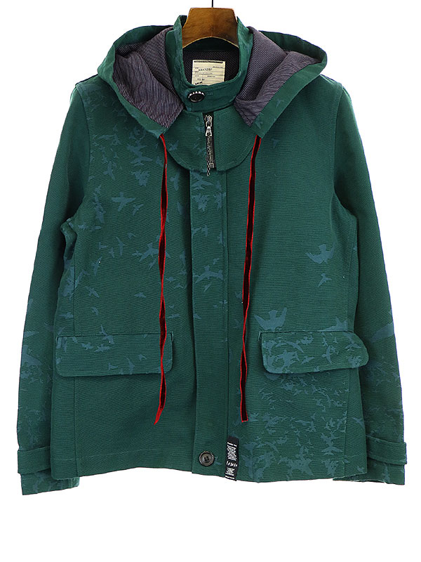 【中古】SHAREEF シャリーフ 14AW GROSGRAIN JQ HOODED BLOUSON ジャガードフーデッドブルゾン グリーン 2 メンズ