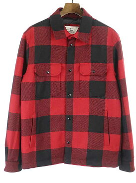 【中古】WOOLRICH ウールリッチ ALASKAN WL CHK OS/バッファローチェックCPOシャツダウンジャケット レッド M メンズ