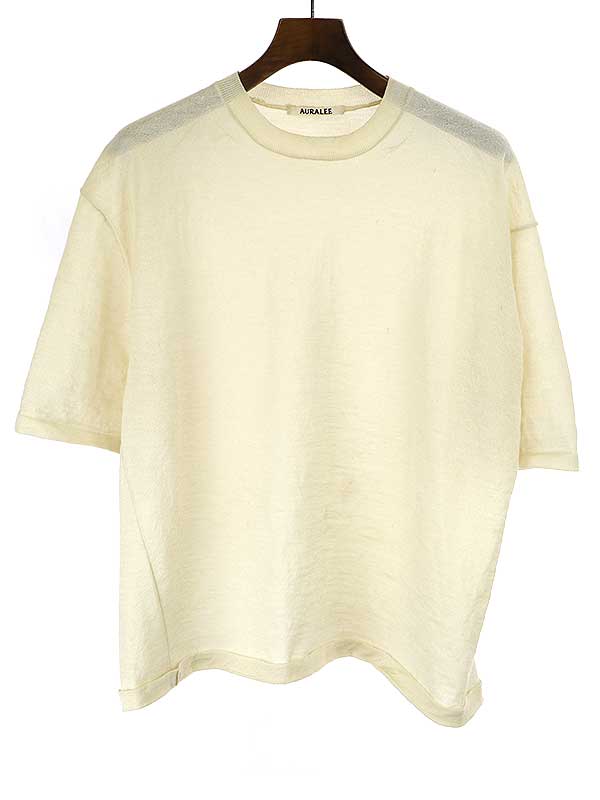 AURALEE オーラリー 20SS FERRERA MOHAIR HIGH GAUZE KNIT TEE ハイゲージモヘアTシャツ アイボリー系 サイズ:4 メンズ【中古】