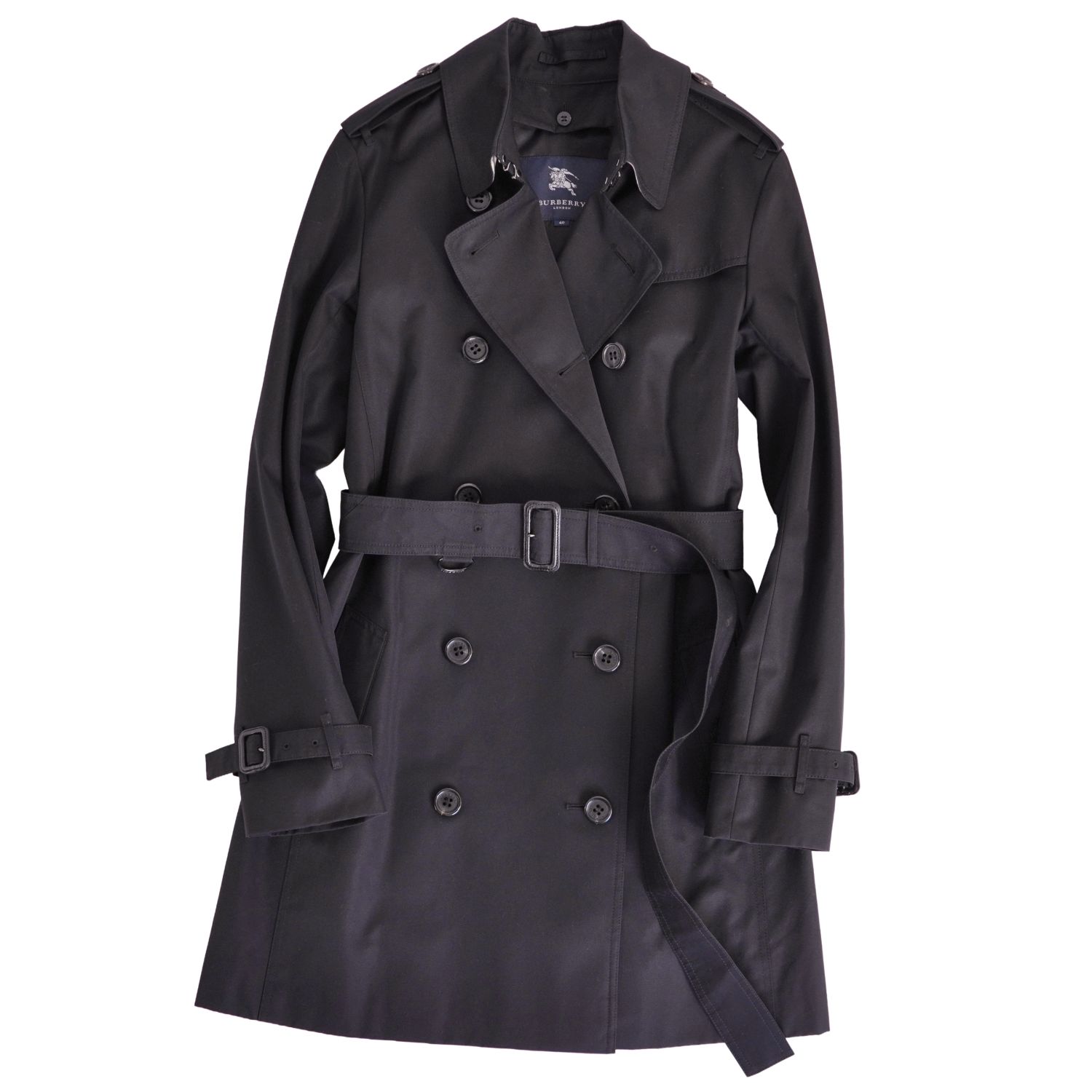 【極美品】バーバリー ロンドン BURBERRY LONDON コート トレンチコート ライナー付き 裏チェック アウター レディース 40(L相当) ブラック【中古】