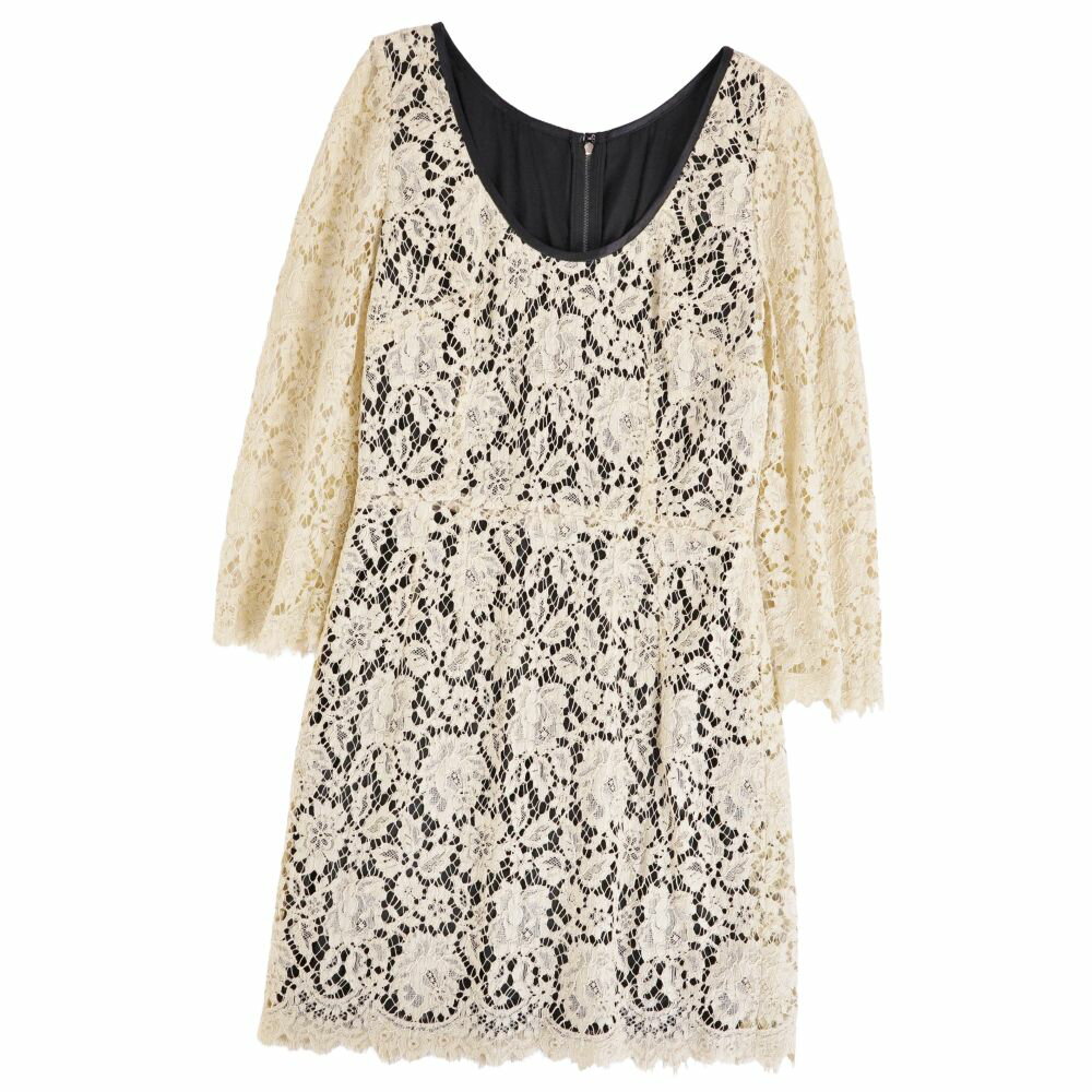 Rakuten - 【美品】ドルチェ&ガッバーナ DOLCE&GABBANA ワンピース ロングスリーブ 長袖 総レース コットン トップス レディース イタリア製 42(L相当) ベージュ【中古】