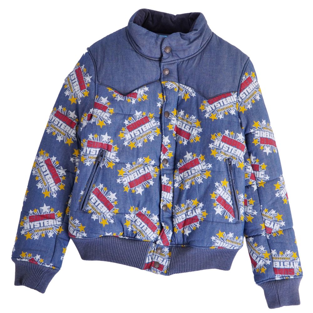 Rakuten - 【美品】ヒステリックグラマー HYSTERIC GLAMOUR ジャケット ブルゾン デニム 総柄 中綿入り アウター メンズ M インディゴブルー【中古】