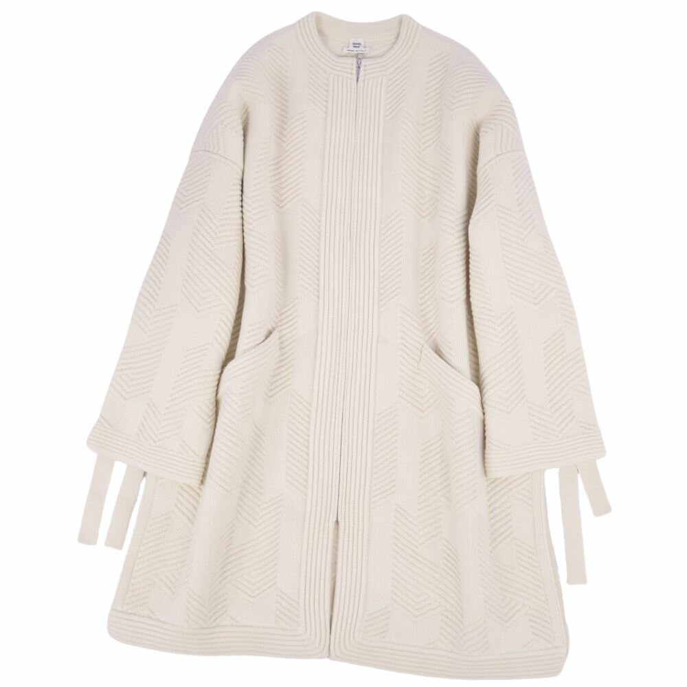 樂天商城 - 【極美品】エルメス HERMES コート 23AW ロングコート ウール ニット ジップアップ アウター レディース イタリア製 34(S相当) アイボリー【中古】