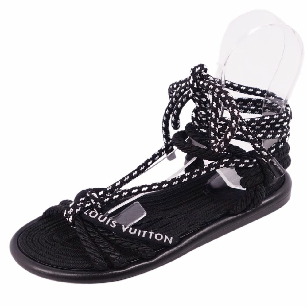ルイヴィトン LOUIS VUITTON サンダル マイア レースアップ ロゴ シューズ 靴 レディース イタリア製 37(24cm相当) ブラック/ホワイト