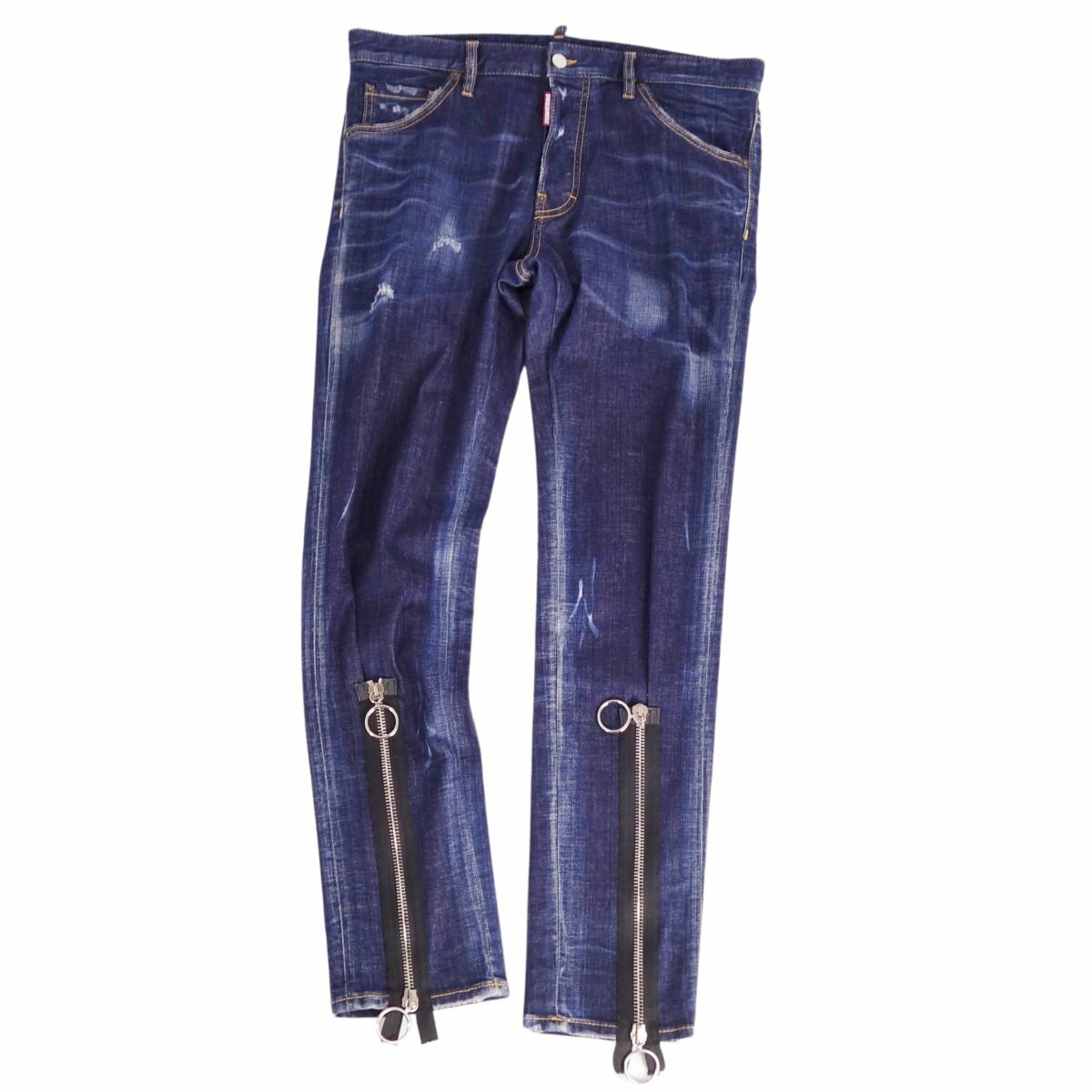 Rakuten - 【美品】ディースクエアード DSQUARED2 パンツ デニムパンツ ダメージ加工 裾ジップ コットン ボトムス メンズ イタリア製 48(M相当) インディゴブルー【中古】