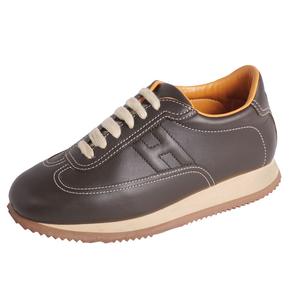 Rakuten - エルメス HERMES スニーカー ローカット Hロゴ クイック レザー シューズ レディース イタリア製 35.5(22.5cm相当) ブラウン【中古】