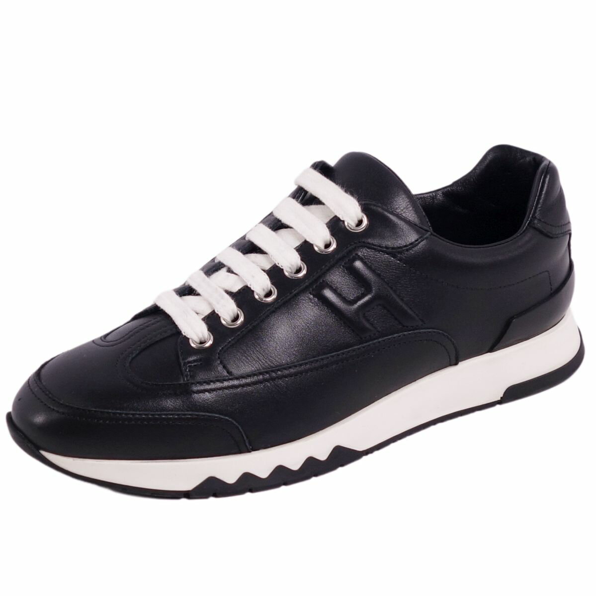 【美品】エルメス HERMES スニーカー TRAIL トレイル レースアップ Hロゴ カーフレザー シューズ レディース 37(24cm相当) ブラック【中古】のサムネイル