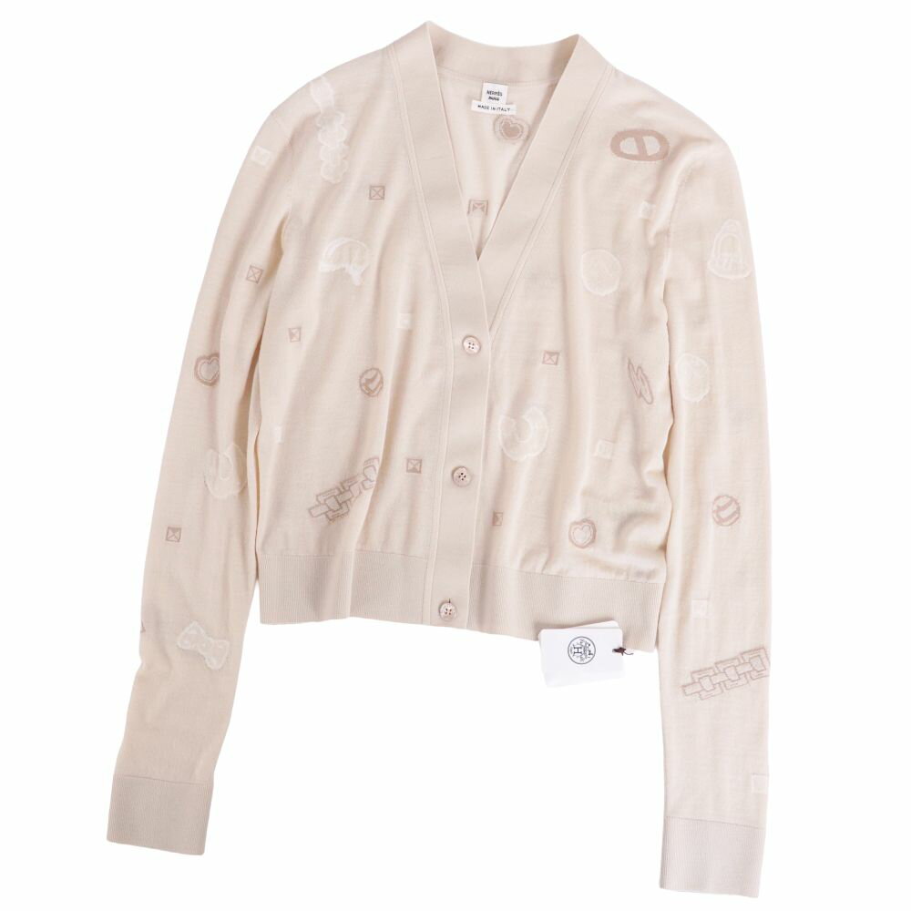 【新古品】エルメス HERMES カーディガン 25AW キャンディリブリス バンダナ ニット ウール トップス レディース イタリア製 36(S相当) ベージュ【中古】