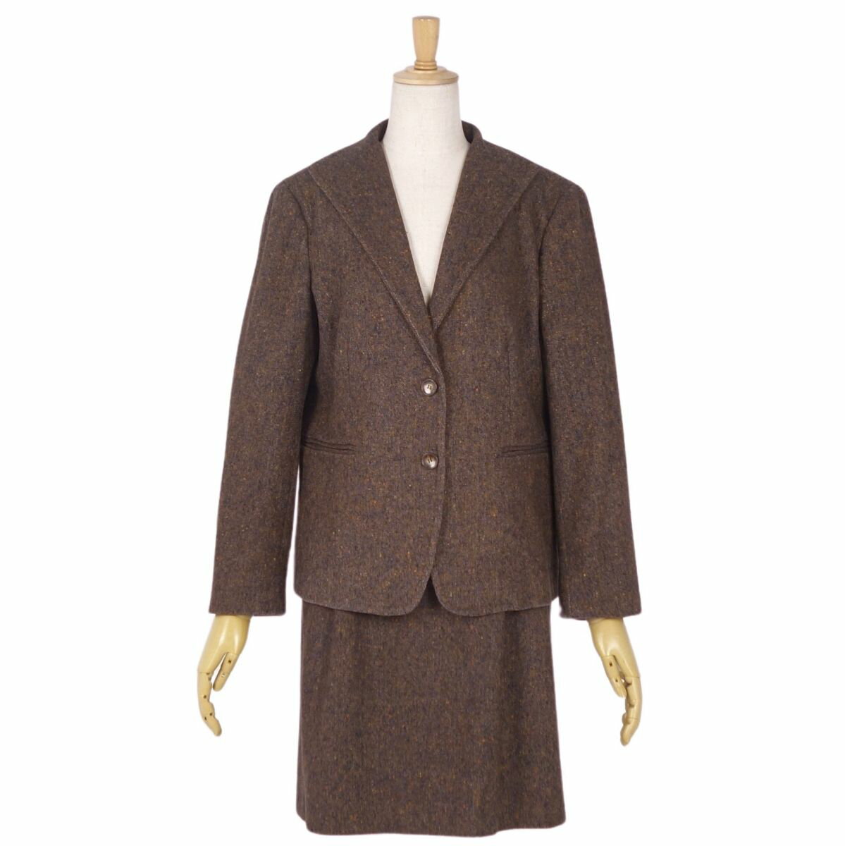 【美品】マックスマーラ Max Mara 白タグ セットアップ スーツ テーラードジャケット スラックスパンツ スカート ウール シルク レディース JI44 USA10 FB42(L相当) ブラウン【中古】