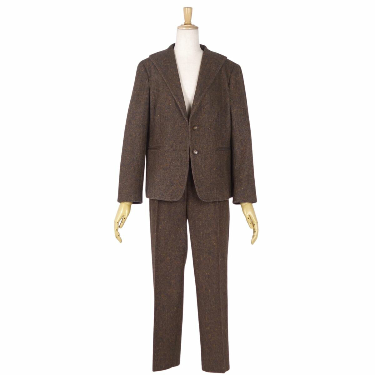 【美品】マックスマーラ Max Mara 白タグ セットアップ スーツ テーラードジャケット スラックスパンツ スカート ウール シルク レディース JI44 USA10 FB42(L相当) ブラウン【中古】