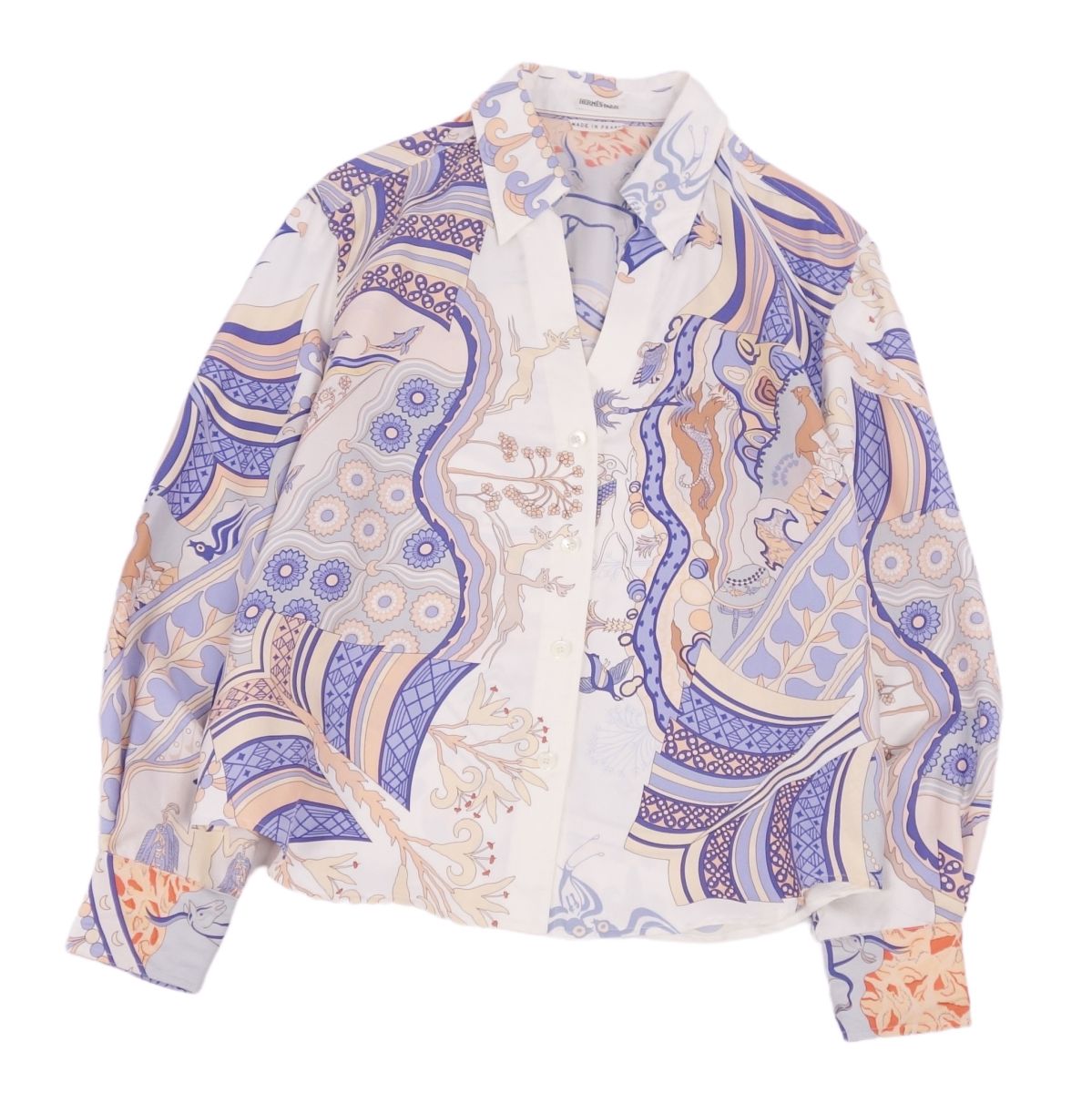 エルメス HERMES マルジェラ期 シャツ ブラウス ボタンダウンシャツ 総柄 シルク100％ トップス レディース 42(L相当) マルチカラー【中古】のサムネイル