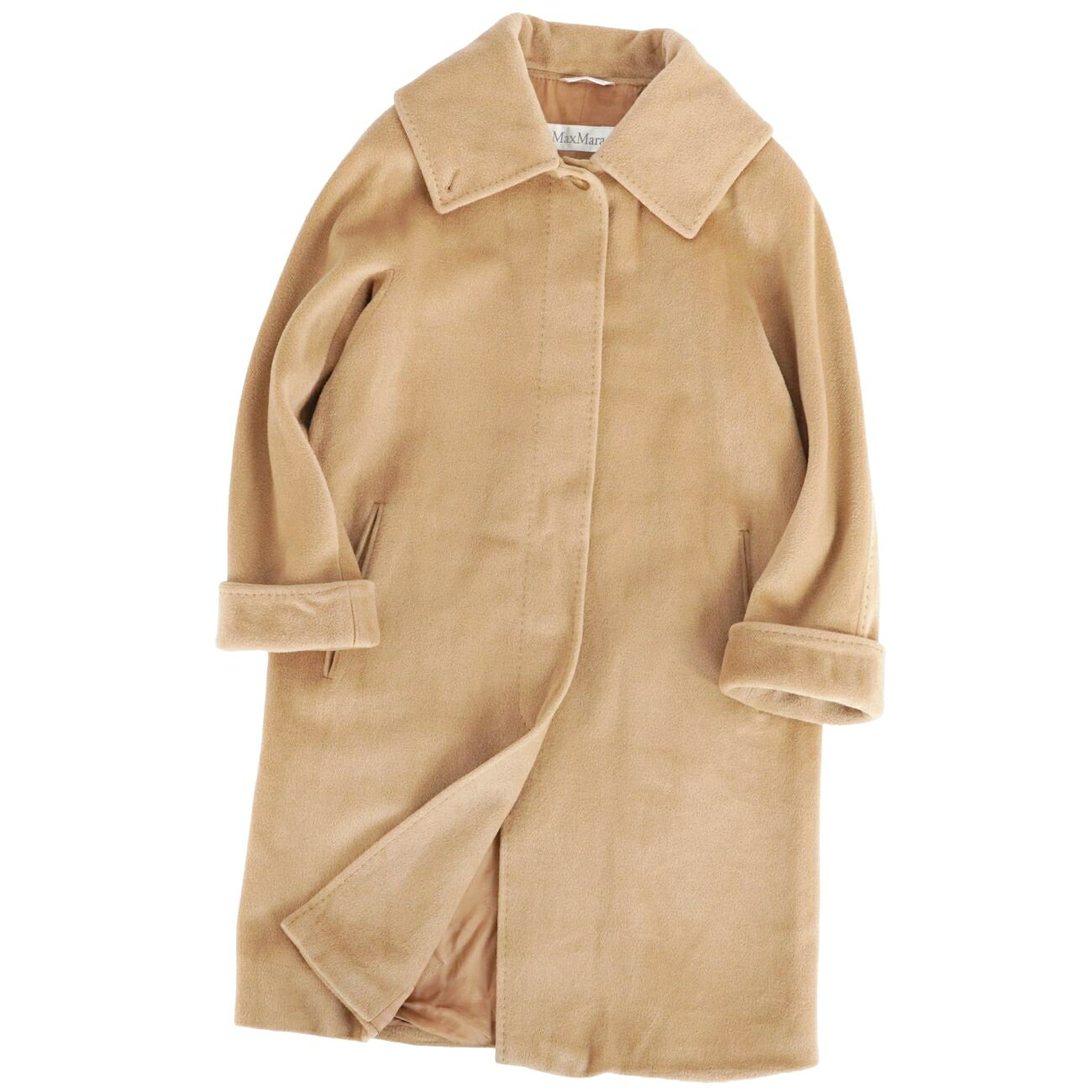 【美品】マックスマーラ Max Mara コート 白タグ ロングコート ウール カシミヤ アウター レディース イタリア製 JI38 USA4 GB6(S相当) ベージュ【中古】(4.0)