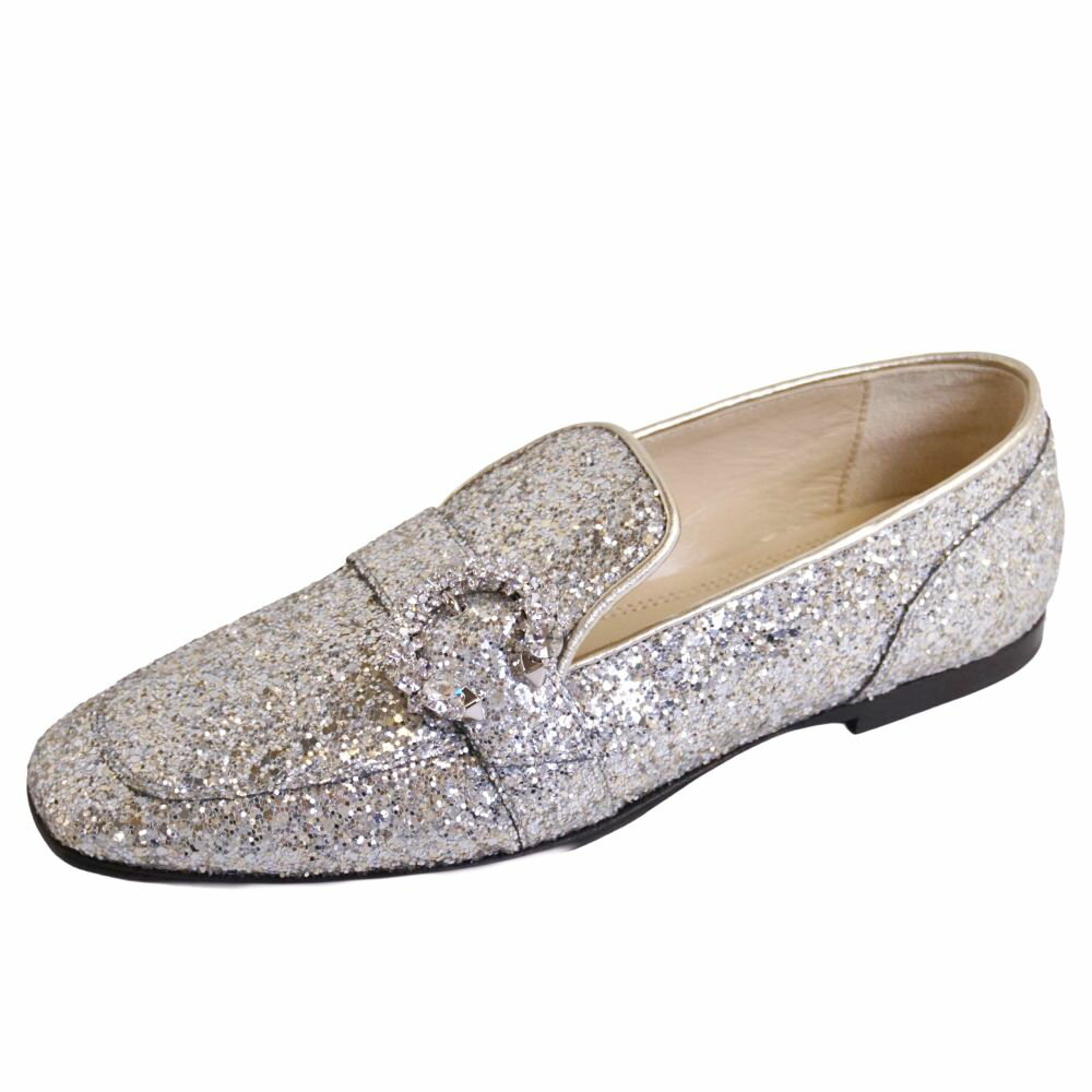 Rakuten - 【新古品】ジミーチュウ JIMMY CHOO ローファー mani flat モカシン グリッター シューズ 靴 レディース イタリア製 36.5(23.5cm相当) シルバー【中古】
