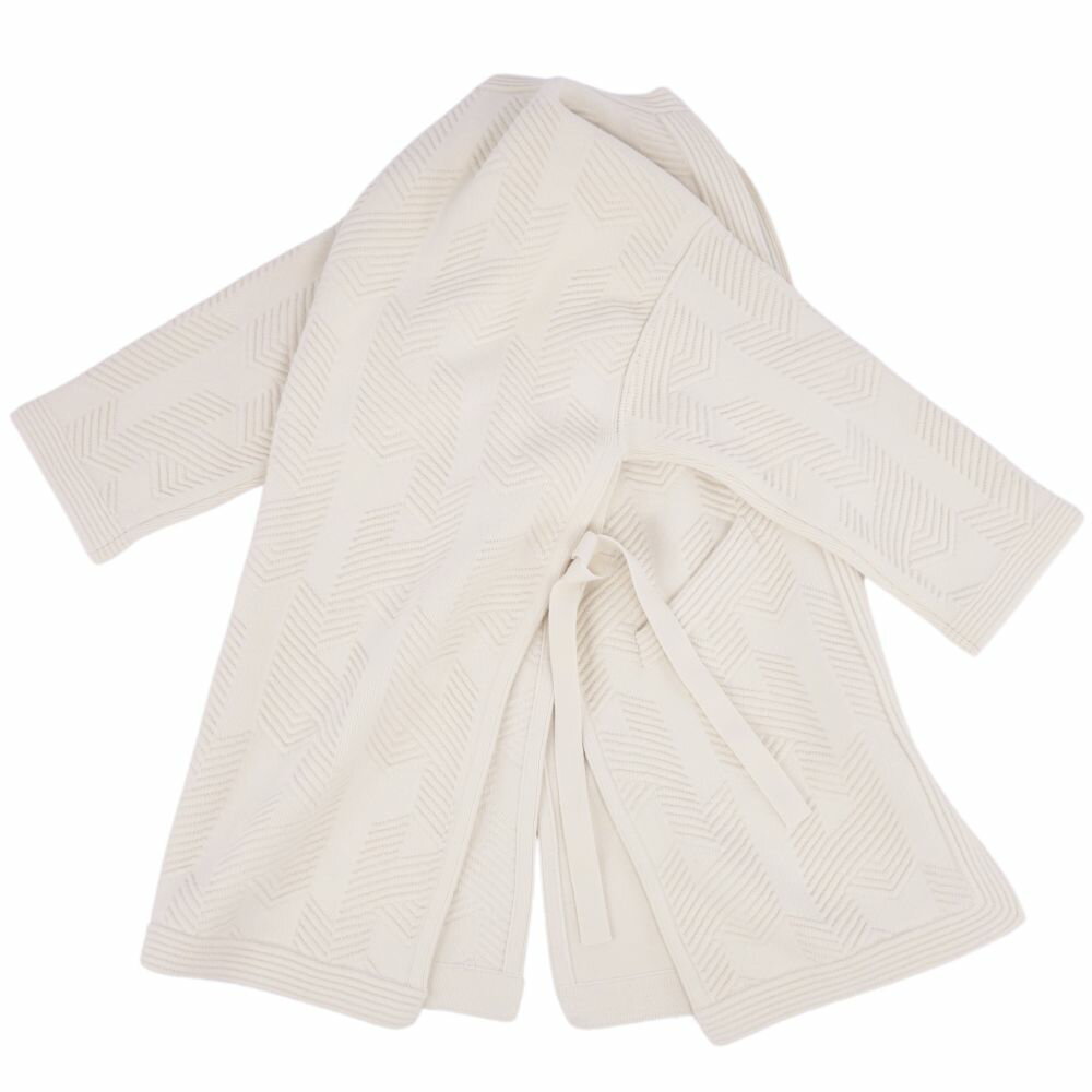 【極美品】エルメス HERMES コート 23AW ロングコート ウール ニット ジップアップ アウター レディース イタリア製 34(S相当) アイボリー【中古】