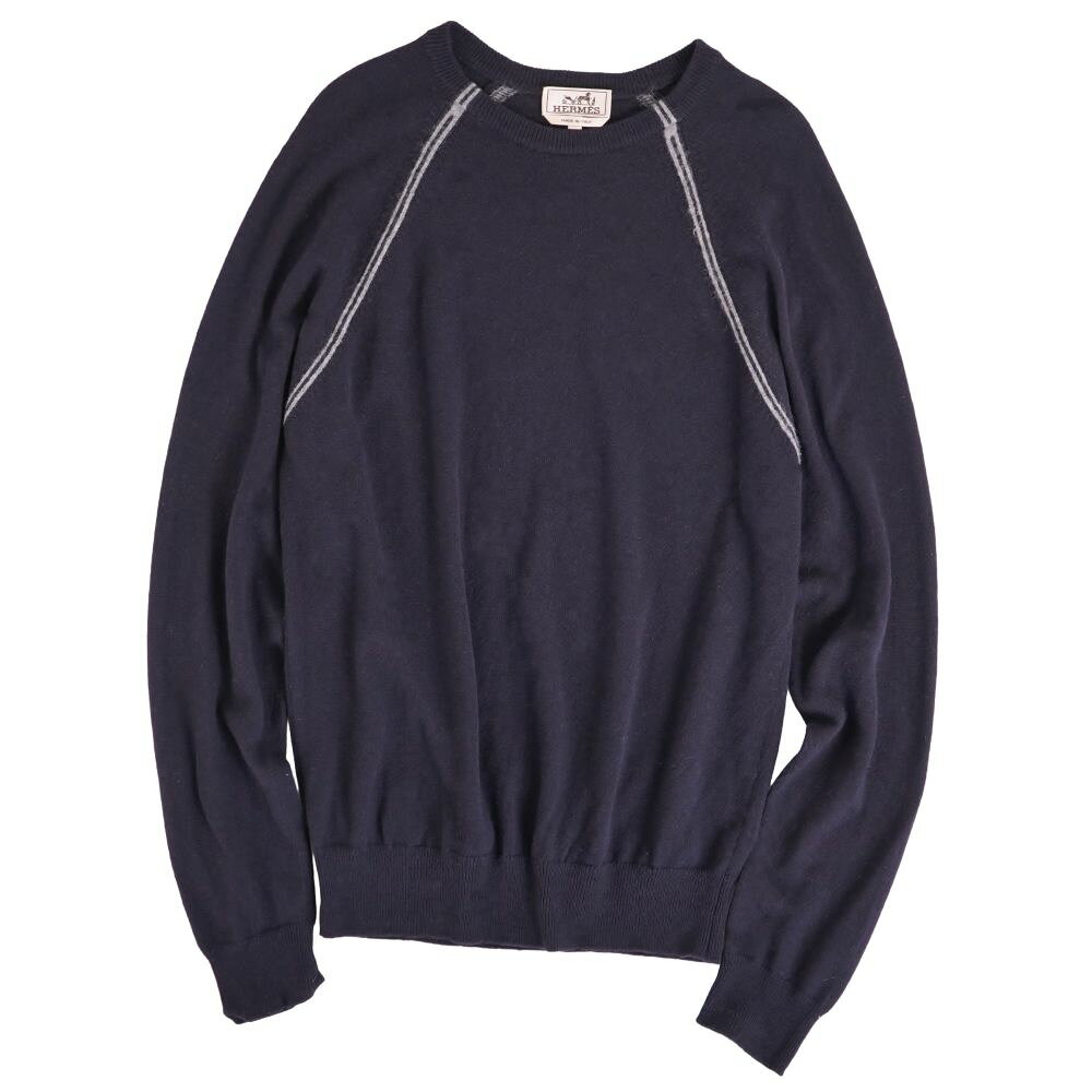 Rakuten - 【美品】エルメス HERMES ニット 20AW セーター ロングスリーブ 長袖 ウール カシミヤ トップス メンズ イタリア製 M ネイビー【中古】