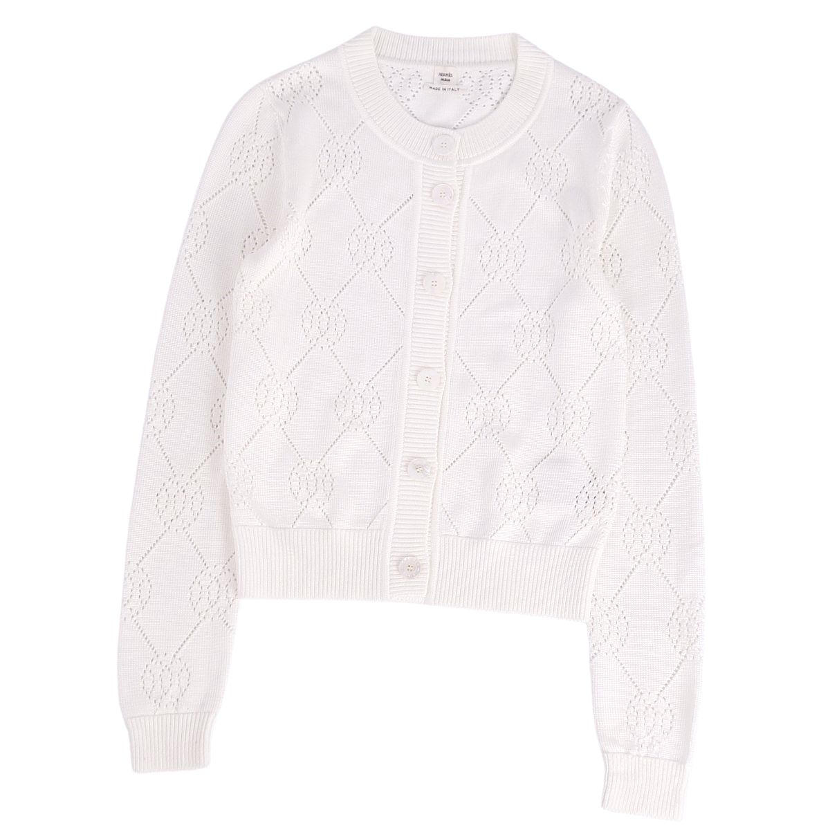 HERMÈS アイボリー カーディガン セール】 オメガツイスト ハイゲージ ニットカーディガン