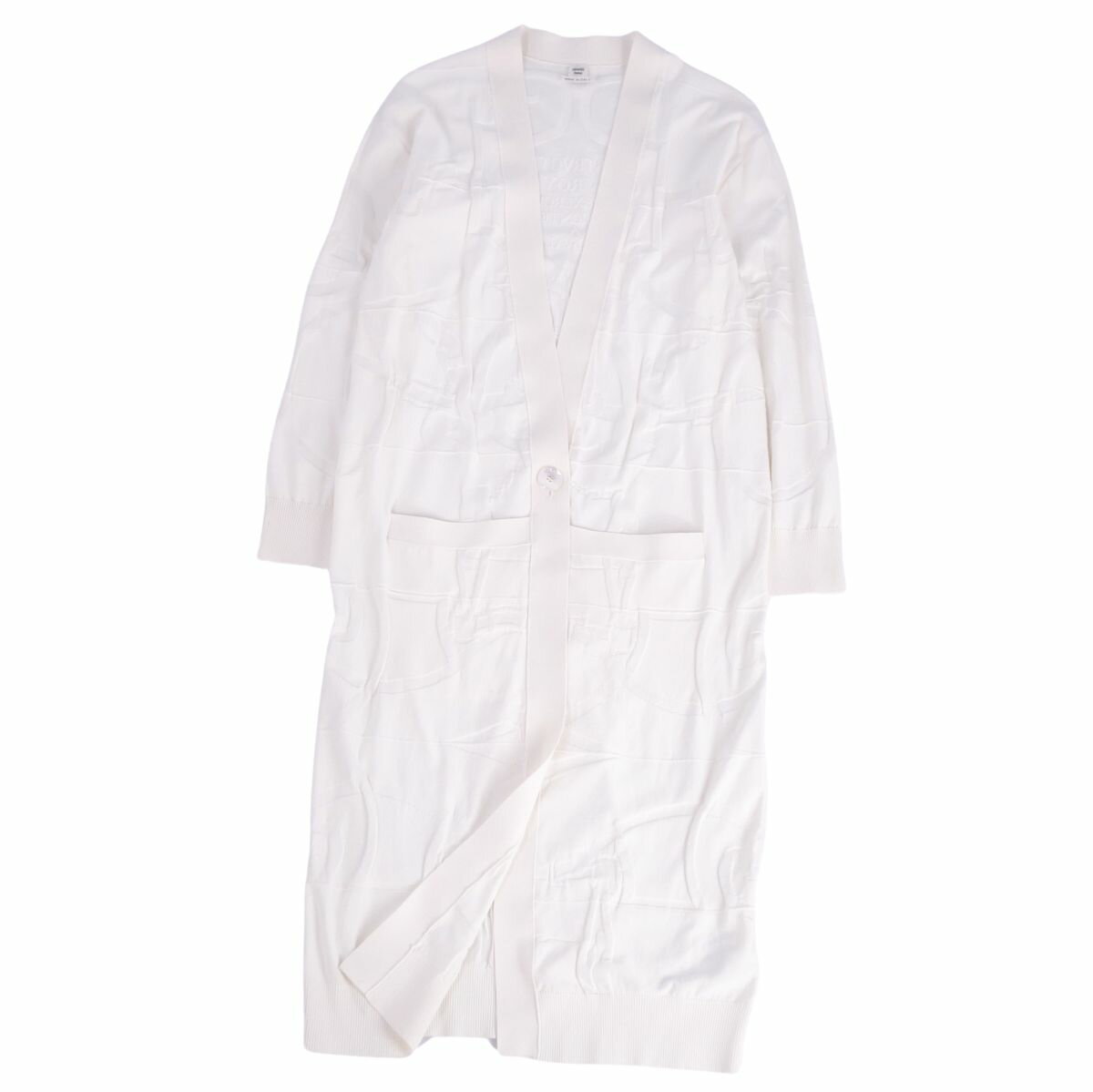 Rakuten - 【極美品】エルメス HERMES カーディガン 21SS ロングカーディガン 総柄 ニット シルク コットン トップス レディース イタリア製 36(S相当) ホワイト【中古】