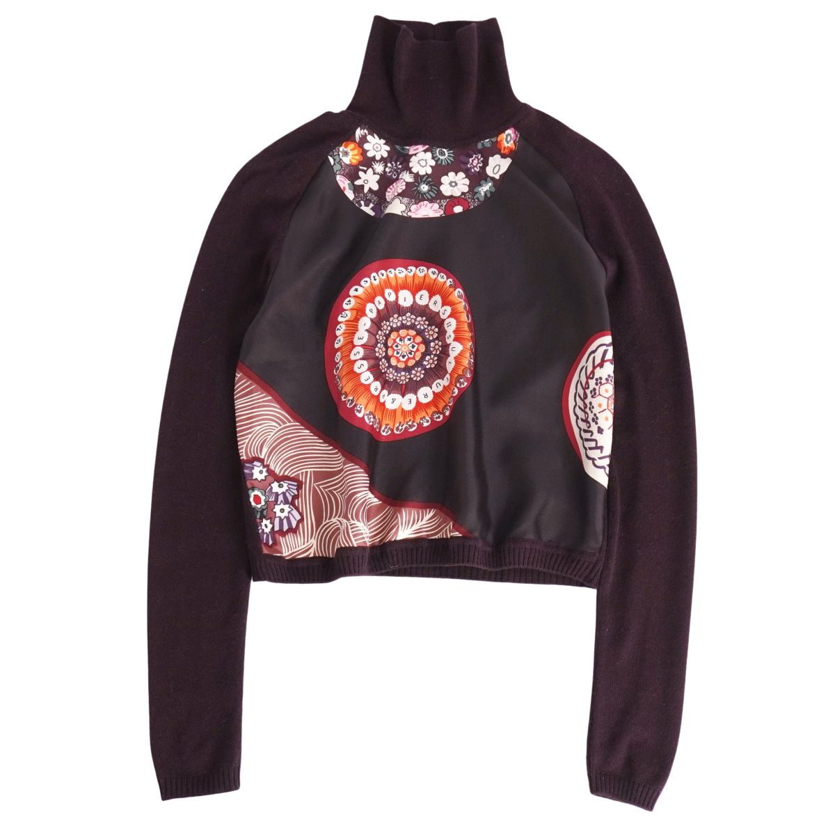 【美品】エルメス HERMES ニット マルジェラ期 セーター シルク切り替え 総柄 トップス レディース イタリア製 XS ダークパープル【中古】