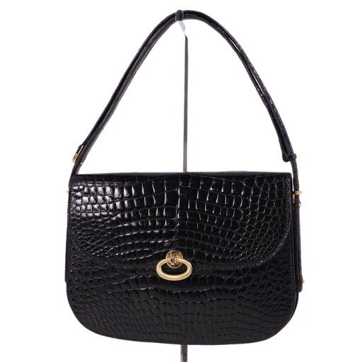 クロコダイル CROCODILE バッグ ショルダーバッグ シャイニークロコ ワニ革 カバン 鞄 レディース フランス製 ブラック【中古】 クロコダイル CROCODILE バッグ ショルダーバッグ シャイニークロコ ワニ革 カバン 鞄 レディース フランス製 ブラック【中古】
