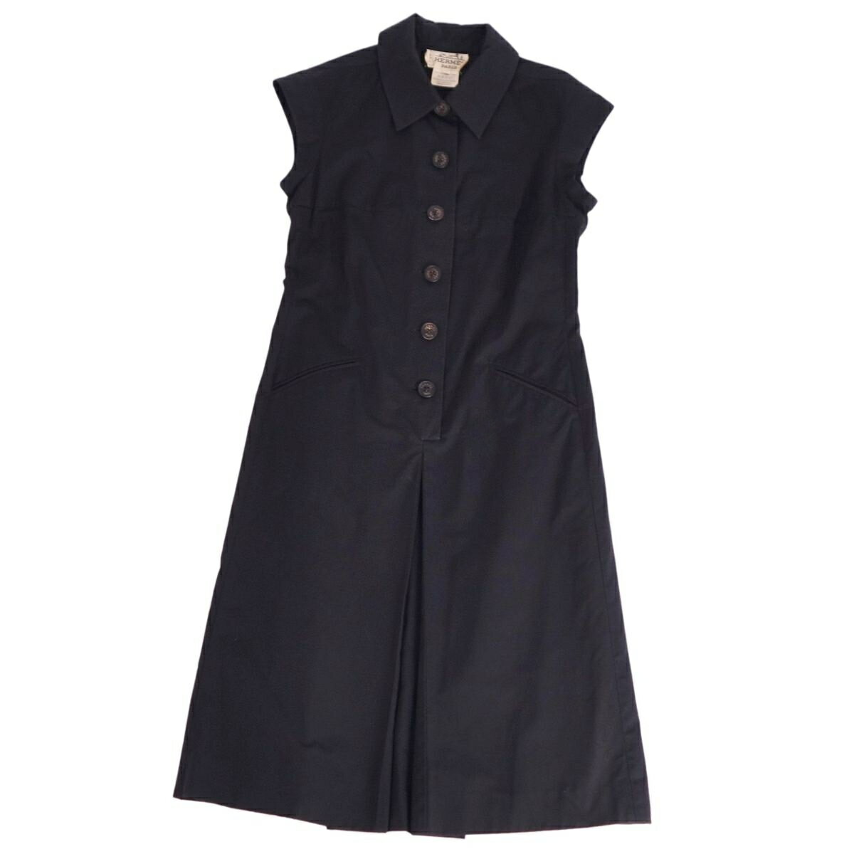 Vintage エルメス HERMES ワンピース ドレス フレンチスリーブ 無地 コットン トップス レディース 38(M相当) ブラック【中古】のサムネイル