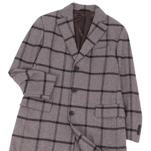 【新品同様】エルビーエム1911 LBM1911 コート チェスターコート チェック カシミヤ100% アウター メンズ イタリア製 50(M相当) グレー【中古】