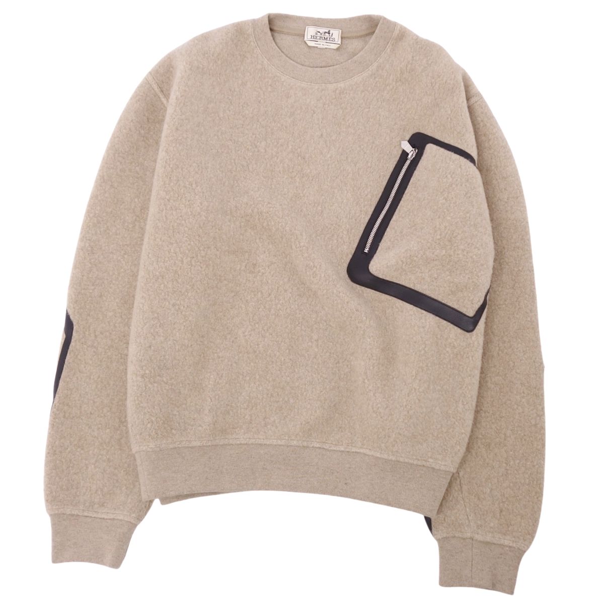 樂天商城 - 【極美品】エルメス HERMES ニット 22AW セーター ロングスリーブ 長袖 ウール カシミヤ ラムレザー トップス メンズ イタリア製 S ベージュ【中古】