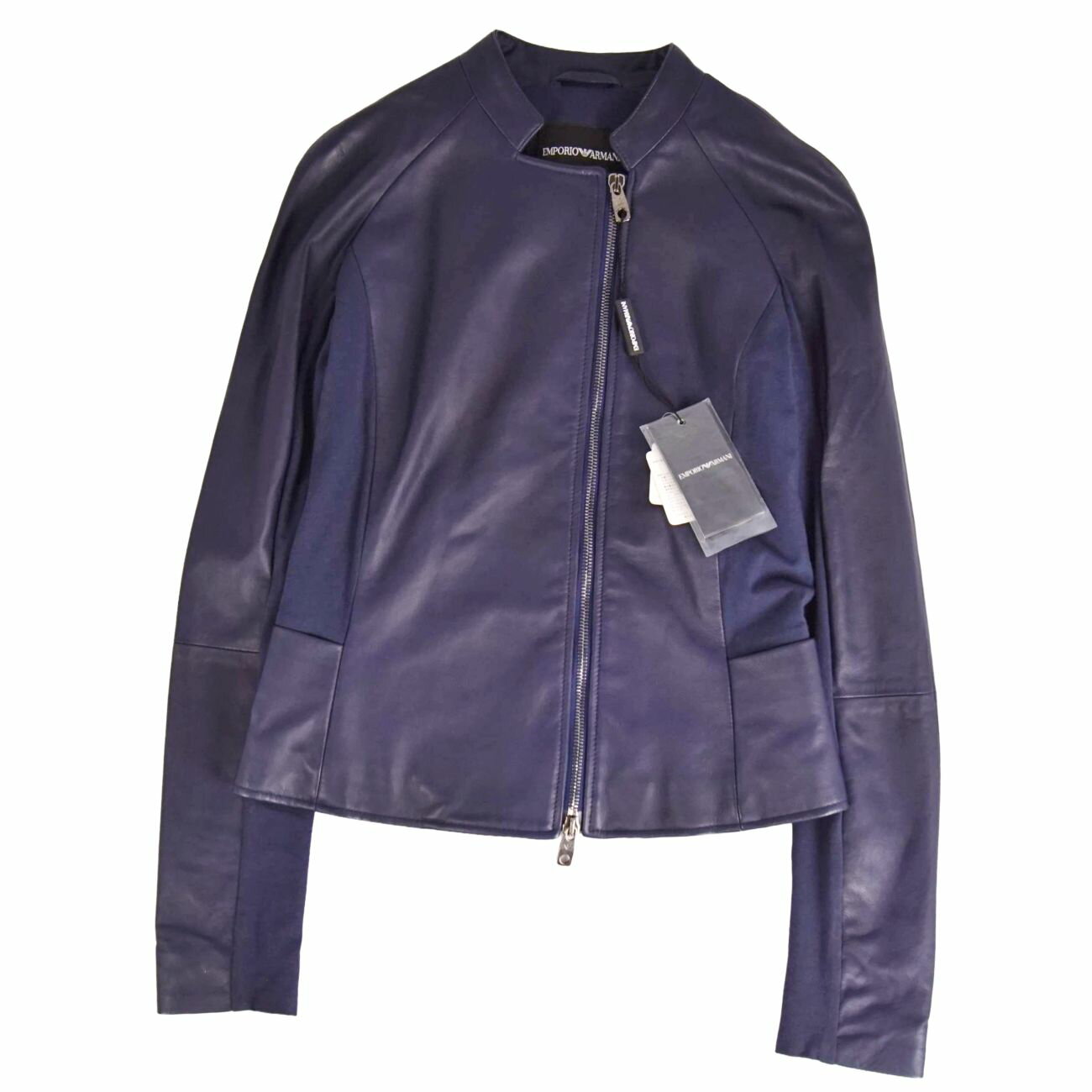 Rakuten - 【新古品】エンポリオアルマーニ EMPORIO ARMANI ジャケット レザージャケット ライダース ラムレザー アウター レディース イタリア製 38(S相当) ネイビー【中古】