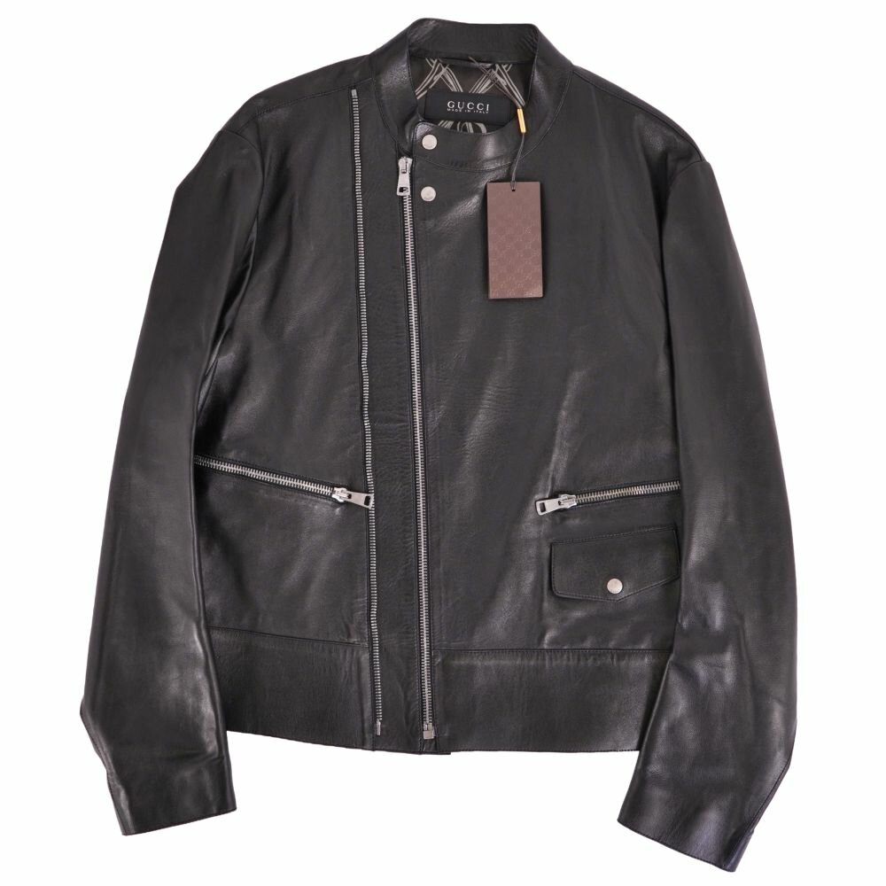 Rakuten - 【新古品】グッチ GUCCI ジャケット トムフォード期 レザージャケット ライダース ラムレザー アウター メンズ イタリア製 54(XXL相当) ブラック【中古】