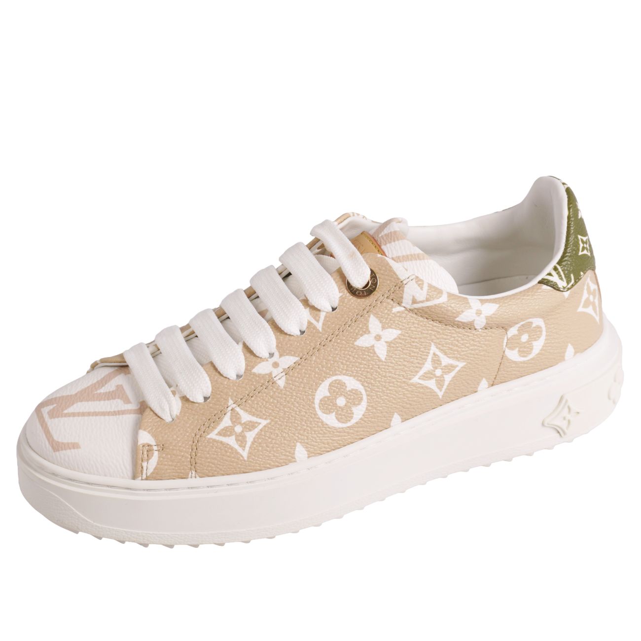 Rakuten - 【新品同様】ルイヴィトン LOUIS VUITTON スニーカー タイムアウト ライン レースアップ モノグラムキャンバス レディース イタリア製 36(23cm相当) ベージュ【中古】