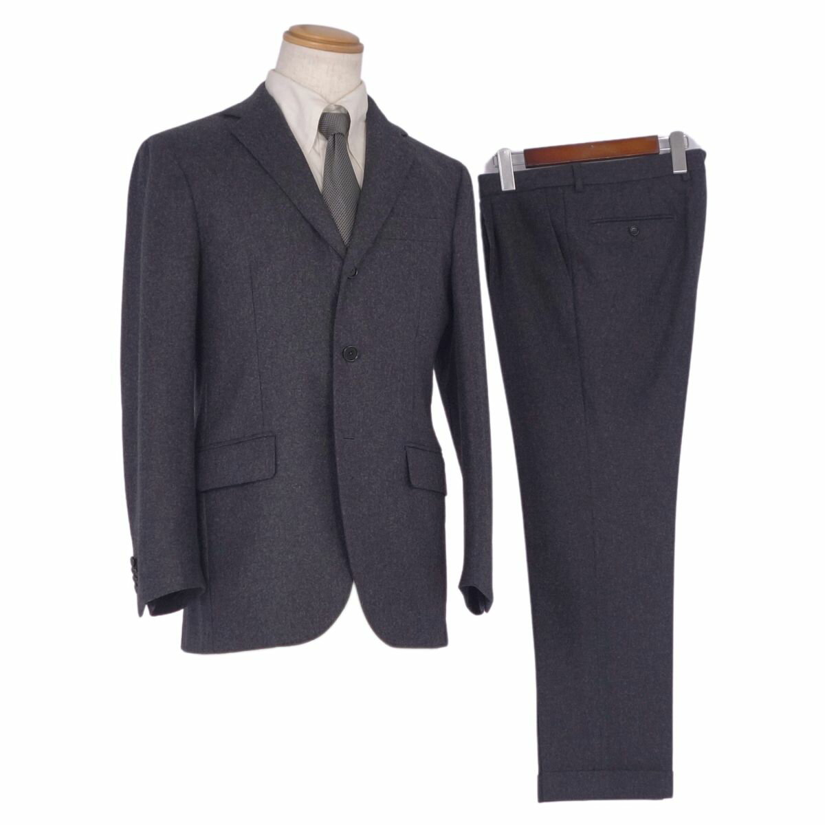 【美品】デ ペトリロ De Petrillo セットアップ スーツ シングル ウール フラノ ジャケット パンツ メンズ イタリア製 48 ブラック【中古】