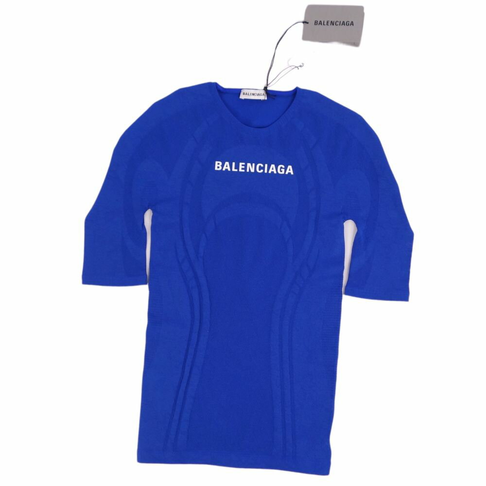 【新品同様】バレンシアガ BALENCIAGA Tシャツ カットソー ロゴ ジャージー トップス レディース イタリア製 36(S相当) ブルー【中古】