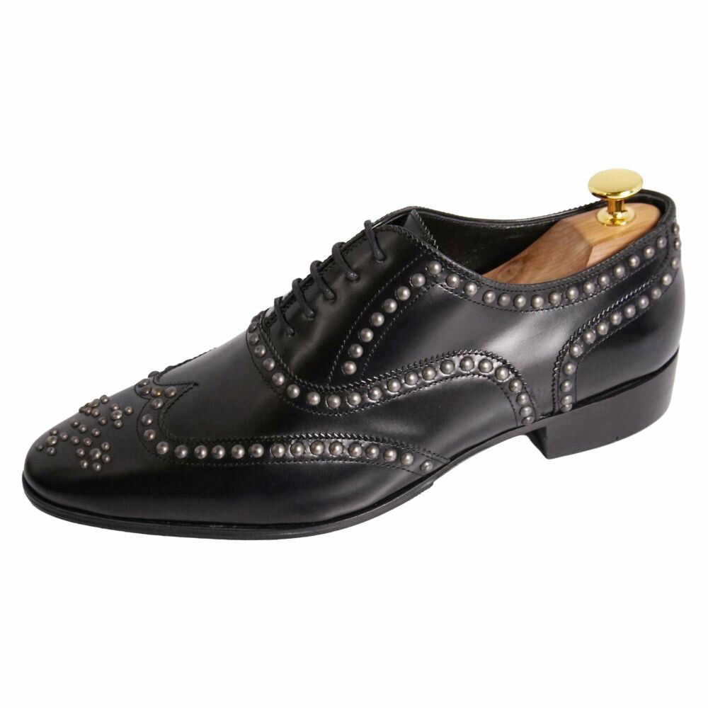 樂天商城 - 【新古品】サンローラン パリ SAINT LAURENT PARIS レザーシューズ オックスフォード スタッズ 革靴 メンズ イタリア製 41(26cm相当) ブラック【中古】