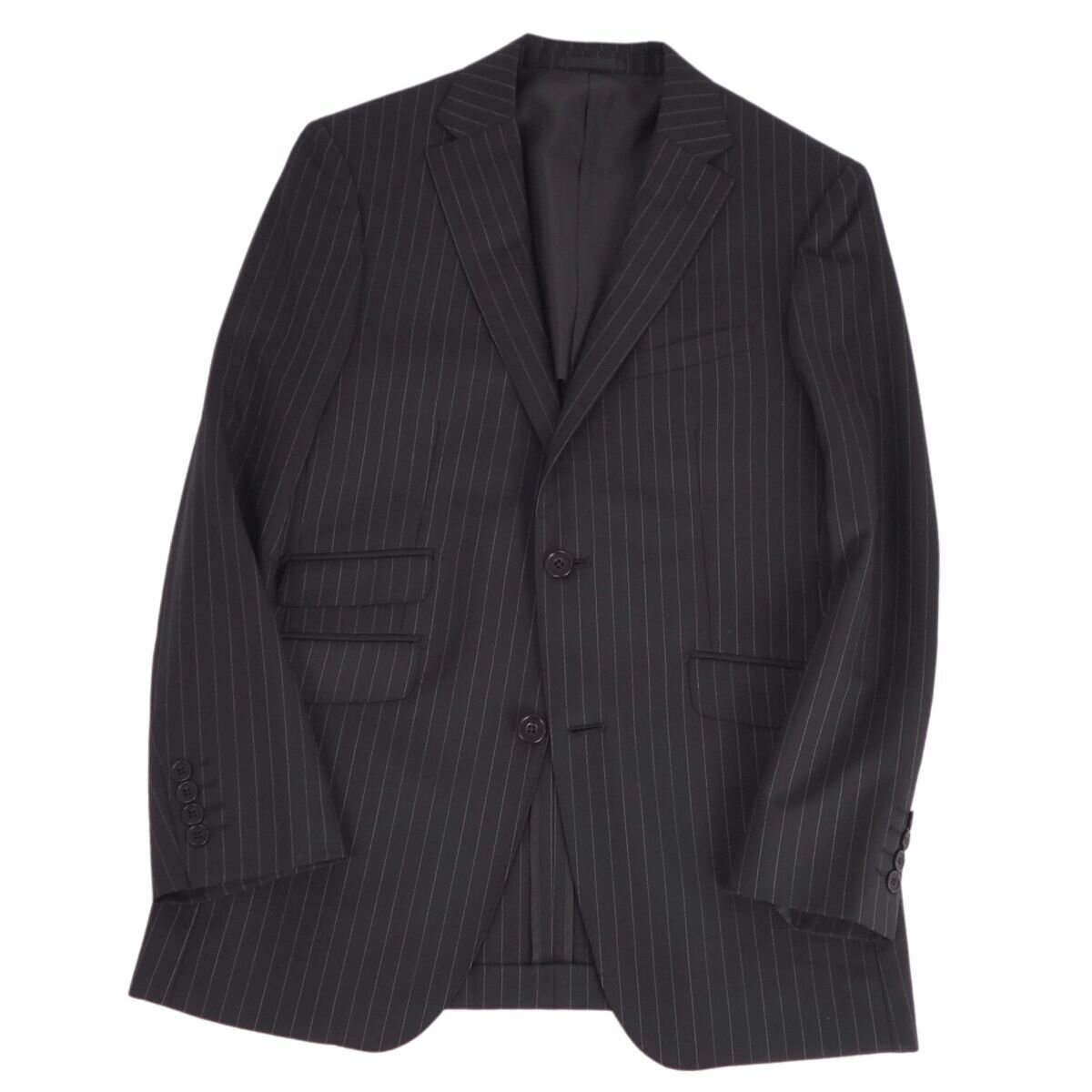 【極美品】バーバリー ブラックレーベル BURBERRY BLACK LABEL セットアップ スーツ シングル ストライプ ウール ジャケット パンツ メンズ 38(M相当) ブラック【中古】