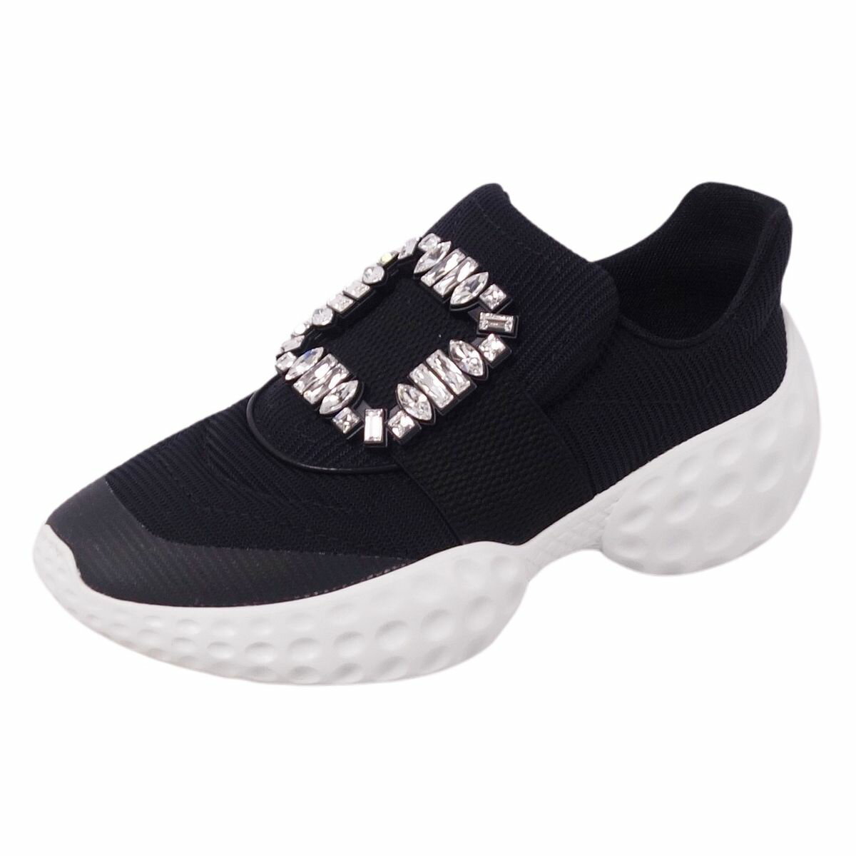 【美品】ロジェヴィヴィエ Roger Vivier スニーカー スリッポン VIV RUN ヴィヴ ラン クリスタルバックル イタリア製 シューズ 靴 レディース 38(25cm相当) ブラック【中古】のサムネイル
