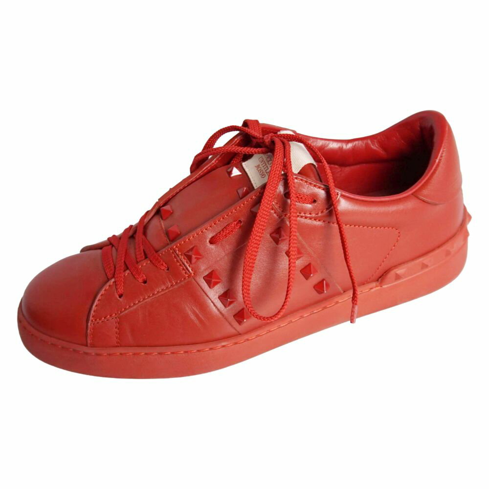 Rakuten - 【美品】ヴァレンティノ ガラヴァーニ VALENTINO GARAVANI スニーカー ローカット ロックスタッズ レザー シューズ 靴 メンズ イタリア製 43(28cm相当) レッド【中古】