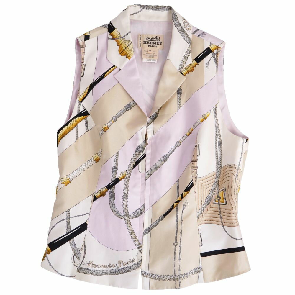 Rakuten - 【美品】Vintage エルメス HERMES ベスト ジレ Clic Clac クリッククラック ジップアップ シルク トップス レディース フランス製 44 マルチカラー【中古】