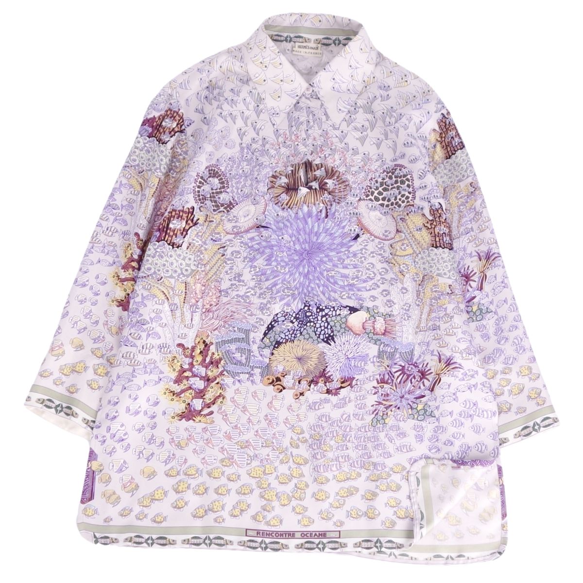 【美品】エルメス HERMES シャツ マルジェラ期 ブラウス プルオーバー シルク 総柄 トップス レディース フランス製 38(M相当) マルチカラー【中古...