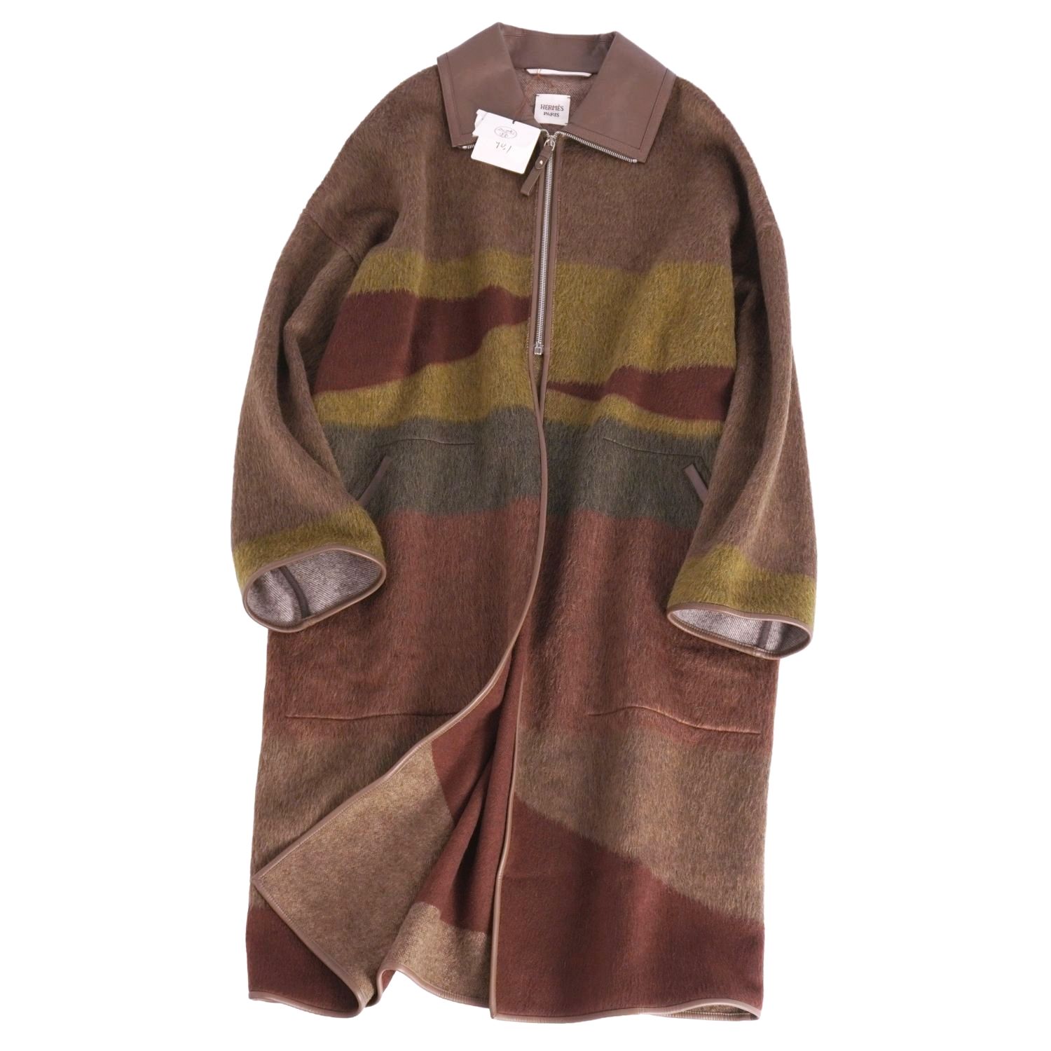 エルメス ロング コート ガウン　アウター　38カシミヤ100 レディース HERMES（エルメス） ロング コート カシミヤ グレーブラウン